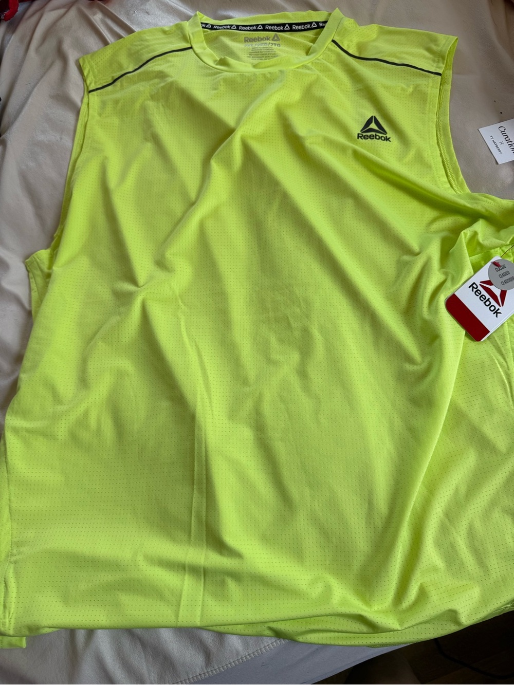 Reebok Women Neon Yellow Muscle Tank Sleeveless Performance Top